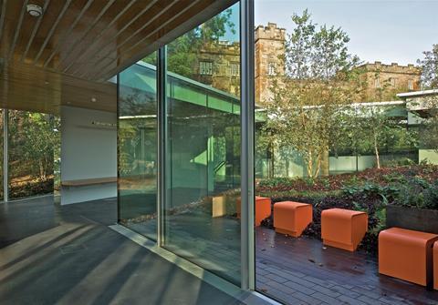 The blocks are in an interlocking circle around a planted courtyard