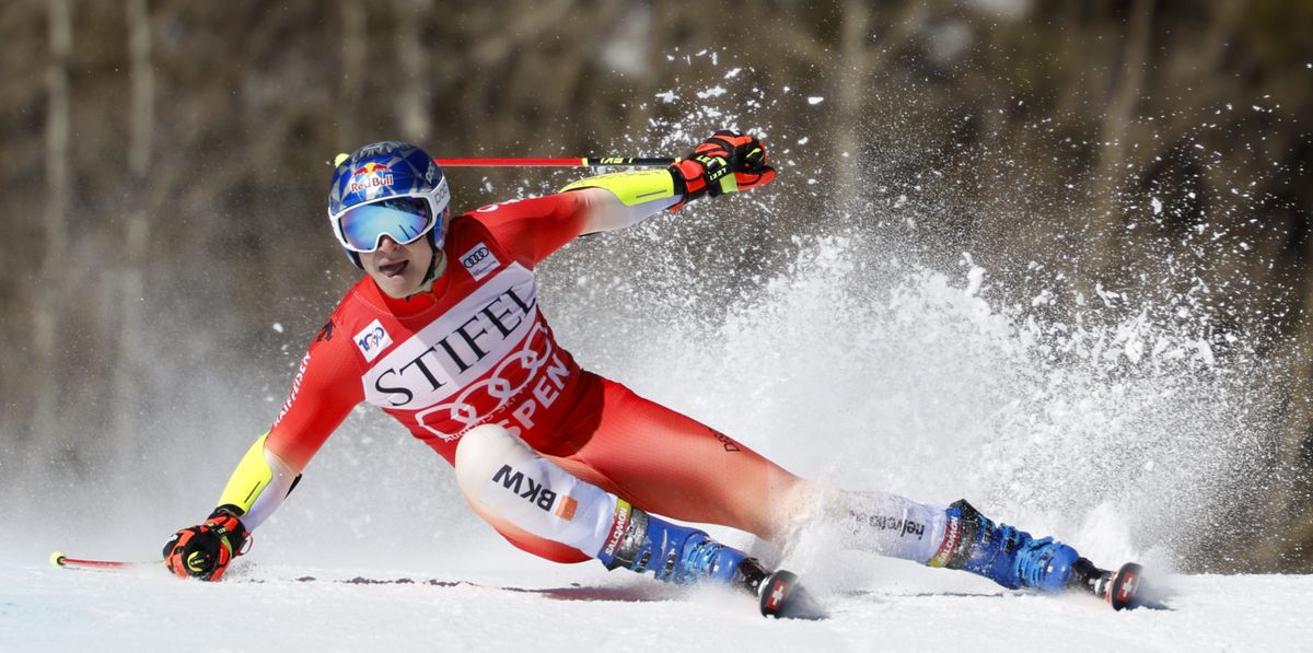 ASPEN, USA - MARCH 1: Marco Odermatt of Team Switzerland in action during the Audi FIS Alpine Ski World Cup Men's Giant Slalom on March 1, 2024 in Aspen, USA. (Photo by Alexis Boichard/Agence Zoom/Getty Images)
