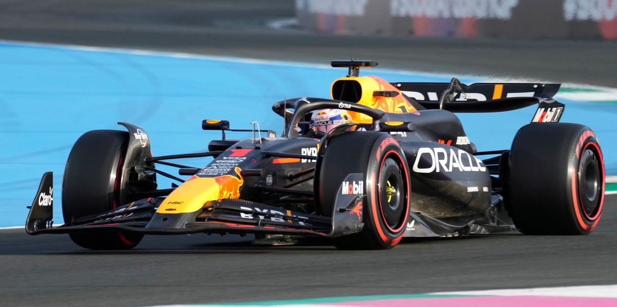 Red Bull driver Max Verstappen of the Netherlands steers his car during the third practice session ahead of the Formula One Saudi Arabian Grand Prix at the Jeddah Corniche Circuit in Jeddah, Saudi Arabia, Friday, March 8, 2024. Saudi Arabian Grand Prix will be held on Saturday, March 9, 2024. (AP Photo/Darko Bandic)