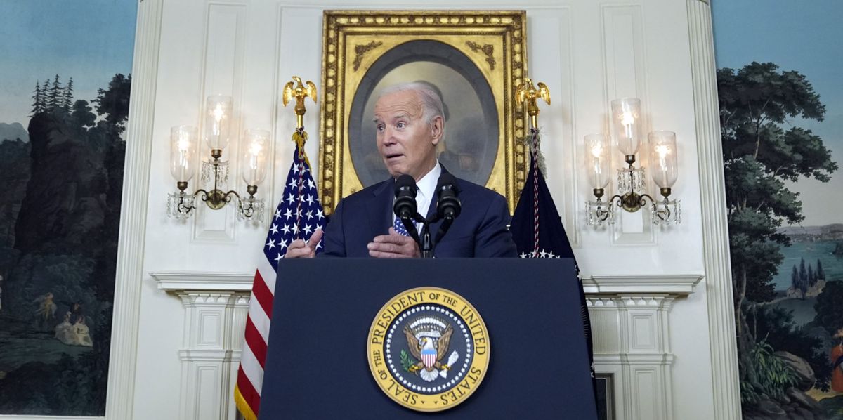 President Joe Biden speaks in the Diplomatic Reception Room of the White House, Tuesday, Feb. 8, 2024, in Washington. (AP Photo/Evan Vucci)
Joe Biden