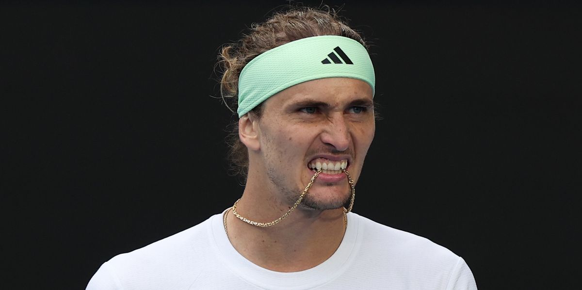 MELBOURNE, AUSTRALIA - JANUARY 22: Alexander Zverev of Germany reacts during their round four singles match against Cameron Norrie of United Kingdom during the 2024 Australian Open at Melbourne Park on January 22, 2024 in Melbourne, Australia. (Photo by Darrian Traynor/Getty Images)